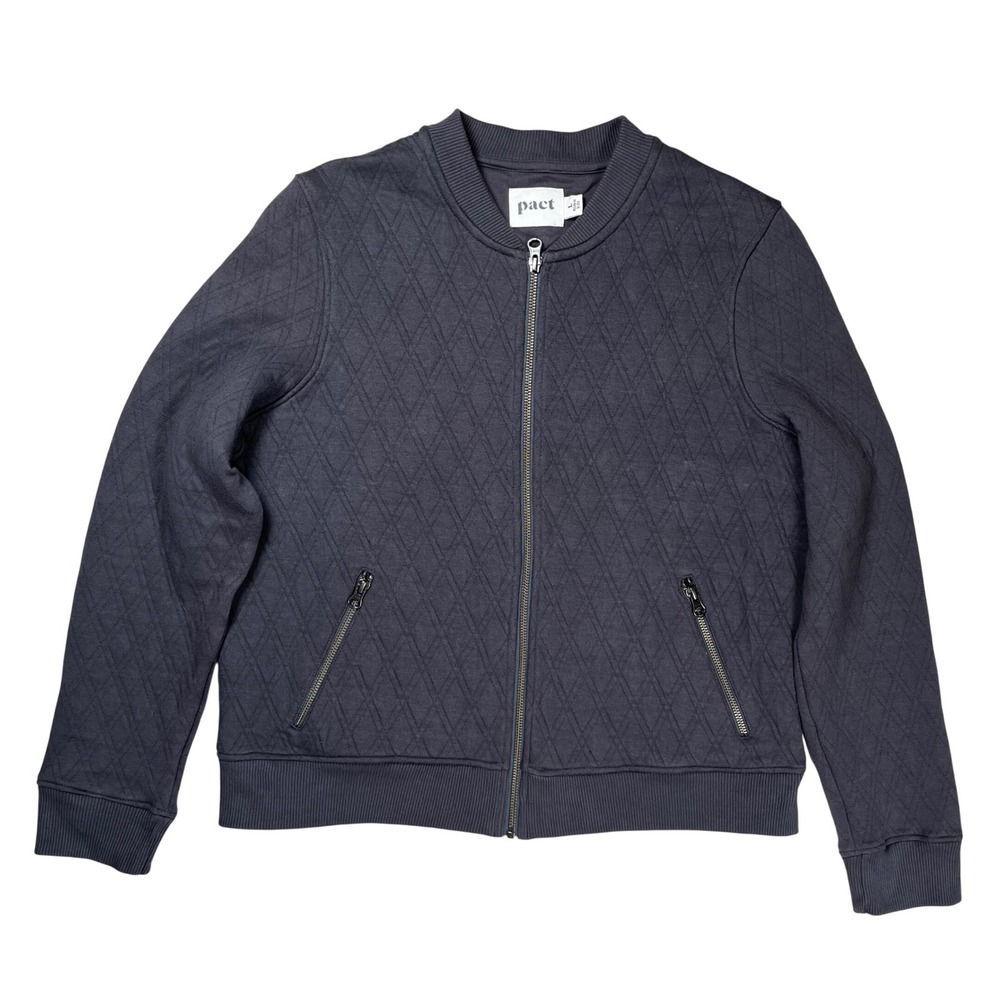 Pact Quilted Bomber Jacket Women Large Gray Organic Cotton Full Zip Pocket